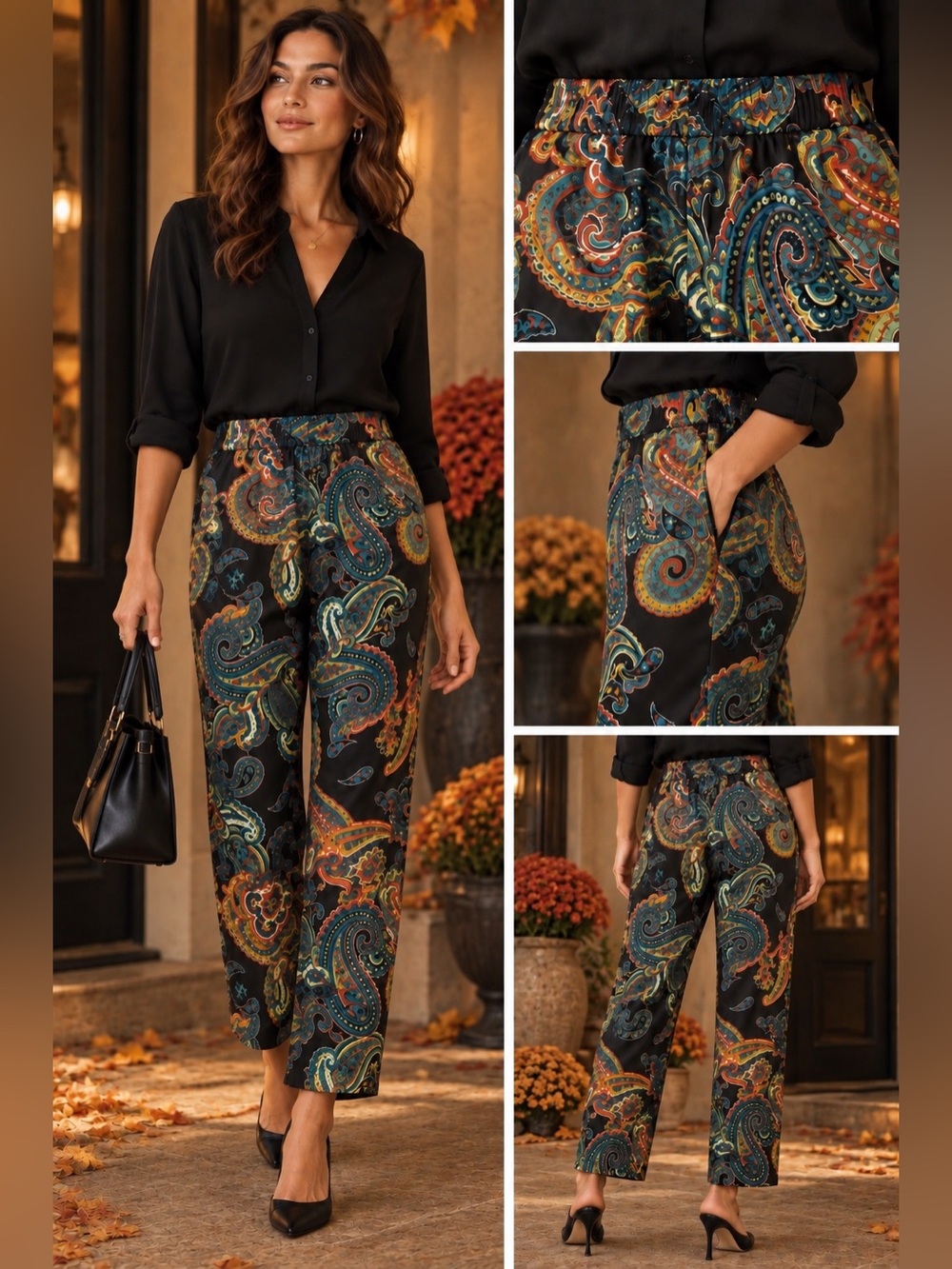 J. Crew 100% Silk Paisley Pull-On Pants Size 4 Elastic Waist Boho Luxe Artisanal